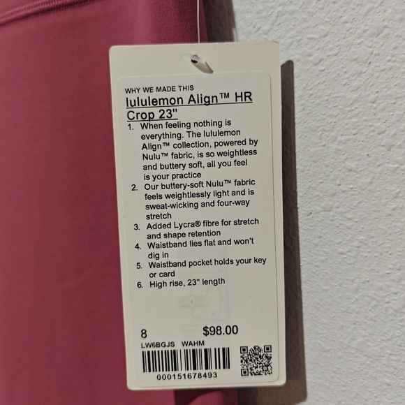 NWT Lululemon Align High Rise Leggings Size 8 Crop 23" Mauve Pink Cute - Picture 4 of 7